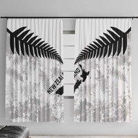 Custom New Zealand Silver Fern Football Window Curtain Go Aotearoa Grunge White LT14 With Hooks White - Polynesian Pride