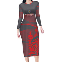 Custom New Caledonia Football Long Sleeve Bodycon Dress Allez Les Cagous Grey Version LT14 Long Dress Grey - Polynesian Pride