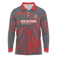 Custom New Caledonia Football Long Sleeve Polo Shirt Allez Les Cagous Grey Version - Polynesian Pride
