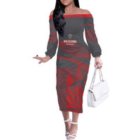 Custom New Caledonia Football Off The Shoulder Long Sleeve Dress Allez Les Cagous Grey Version LT14 Women Grey - Polynesian Pride