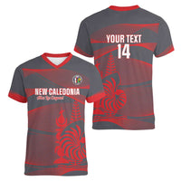Custom New Caledonia Football Women V-Neck T-Shirt Allez Les Cagous Grey Version LT14 - Polynesian Pride