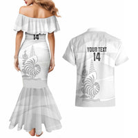 Custom New Caledonia Football Couples Matching Mermaid Dress and Hawaiian Shirt Allez Les Cagous White Version LT14 - Polynesian Pride