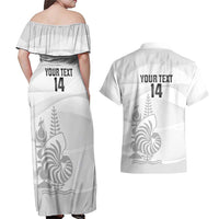 Custom New Caledonia Football Couples Matching Off Shoulder Maxi Dress and Hawaiian Shirt Allez Les Cagous White Version LT14 - Polynesian Pride