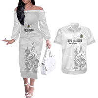 Custom New Caledonia Football Couples Matching Off The Shoulder Long Sleeve Dress and Hawaiian Shirt Allez Les Cagous White Version LT14 White - Polynesian Pride