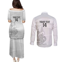 Custom New Caledonia Football Couples Matching Puletasi and Long Sleeve Button Shirt Allez Les Cagous White Version LT14 - Polynesian Pride