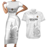 Custom New Caledonia Football Couples Matching Short Sleeve Bodycon Dress and Hawaiian Shirt Allez Les Cagous White Version LT14 White - Polynesian Pride
