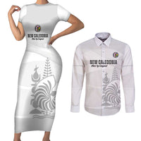 Custom New Caledonia Football Couples Matching Short Sleeve Bodycon Dress and Long Sleeve Button Shirt Allez Les Cagous White Version LT14 White - Polynesian Pride