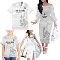 Custom New Caledonia Football Family Matching Off The Shoulder Long Sleeve Dress and Hawaiian Shirt Allez Les Cagous White Version LT14 - Polynesian Pride