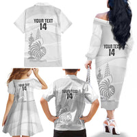 Custom New Caledonia Football Family Matching Off The Shoulder Long Sleeve Dress and Hawaiian Shirt Allez Les Cagous White Version LT14 - Polynesian Pride