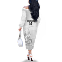 Custom New Caledonia Football Family Matching Off The Shoulder Long Sleeve Dress and Hawaiian Shirt Allez Les Cagous White Version LT14 - Polynesian Pride