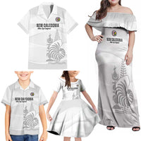 Custom New Caledonia Football Family Matching Off Shoulder Maxi Dress and Hawaiian Shirt Allez Les Cagous White Version LT14 - Polynesian Pride