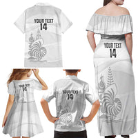 Custom New Caledonia Football Family Matching Off Shoulder Maxi Dress and Hawaiian Shirt Allez Les Cagous White Version LT14 - Polynesian Pride