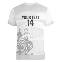 Custom New Caledonia Football Women V-Neck T-Shirt Allez Les Cagous White Version LT14 - Polynesian Pride