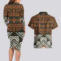 Bula Fiji Tapa Couples Matching Long Sleeve Bodycon Dress and Hawaiian Shirt Fijian Masi Vintage Vibes LT14 - Polynesian Pride