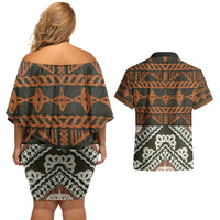 Bula Fiji Tapa Couples Matching Off Shoulder Short Dress and Hawaiian Shirt Fijian Masi Vintage Vibes LT14 - Polynesian Pride