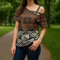 Bula Fiji Tapa Cross Shoulder Shirt Fijian Masi Vintage Vibes LT14 - Polynesian Pride