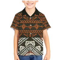 Bula Fiji Tapa Family Matching Mermaid Dress and Hawaiian Shirt Fijian Masi Vintage Vibes LT14 Son's Shirt Brown - Polynesian Pride