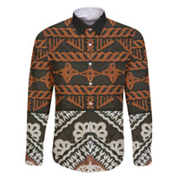 Bula Fiji Tapa Family Matching Off The Shoulder Long Sleeve Dress and Hawaiian Shirt Fijian Masi Vintage Vibes LT14 Dad's Shirt - Long Sleeve Brown - Polynesian Pride