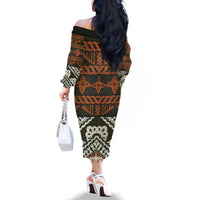 Bula Fiji Tapa Family Matching Off The Shoulder Long Sleeve Dress and Hawaiian Shirt Fijian Masi Vintage Vibes LT14 - Polynesian Pride