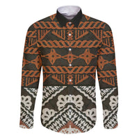 Bula Fiji Tapa Family Matching Short Sleeve Bodycon Dress and Hawaiian Shirt Fijian Masi Vintage Vibes LT14 Dad's Shirt - Long Sleeve Brown - Polynesian Pride