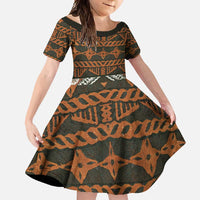 Bula Fiji Tapa Family Matching Tank Maxi Dress and Hawaiian Shirt Fijian Masi Vintage Vibes LT14 Daughter's Dress Brown - Polynesian Pride