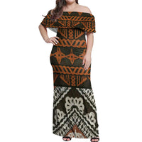 Bula Fiji Tapa Off Shoulder Maxi Dress Fijian Masi Vintage Vibes LT14 Women Brown - Polynesian Pride