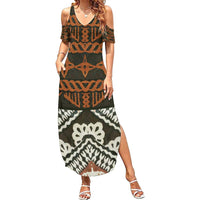 Bula Fiji Tapa Summer Maxi Dress Fijian Masi Vintage Vibes LT14 Women Brown - Polynesian Pride