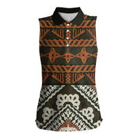 Bula Fiji Tapa Women Sleeveless Polo Shirt Fijian Masi Vintage Vibes LT14 Female Brown - Polynesian Pride