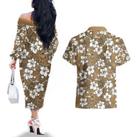 Kuvui Bula Fiji Couples Matching Off The Shoulder Long Sleeve Dress and Hawaiian Shirt Fijian Tapa Seamless Hibiscus LT14 - Polynesian Pride