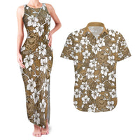 Kuvui Bula Fiji Couples Matching Tank Maxi Dress and Hawaiian Shirt Fijian Tapa Seamless Hibiscus LT14 Brown - Polynesian Pride
