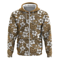 Kuvui Bula Fiji Hoodie Fijian Tapa Seamless Hibiscus LT14 Zip Hoodie Brown - Polynesian Pride
