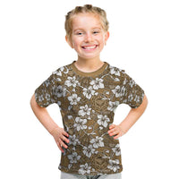 Kuvui Bula Fiji Kid T Shirt Fijian Tapa Seamless Hibiscus LT14 Brown - Polynesian Pride