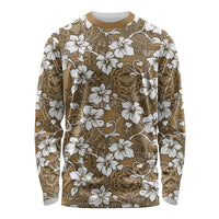 Kuvui Bula Fiji Long Sleeve Shirt Fijian Tapa Seamless Hibiscus LT14 Unisex Brown - Polynesian Pride