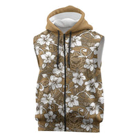 Kuvui Bula Fiji Sleeveless Zip Hoodie Fijian Tapa Seamless Hibiscus LT14 Brown - Polynesian Pride