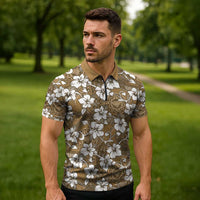 Kuvui Bula Fiji Zipper Polo Shirt Fijian Tapa Seamless Hibiscus LT14 - Polynesian Pride