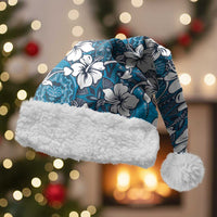 Karakarawa Bula Fiji Christmas Santa Hat Fijian Tapa Seamless Hibiscus LT14 With Fur Blue - Polynesian Pride
