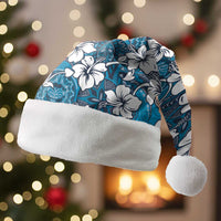 Karakarawa Bula Fiji Christmas Santa Hat Fijian Tapa Seamless Hibiscus LT14 Without Fur Blue - Polynesian Pride