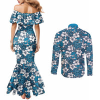 Karakarawa Bula Fiji Couples Matching Mermaid Dress and Long Sleeve Button Shirt Fijian Tapa Seamless Hibiscus LT14 - Polynesian Pride