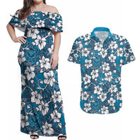 Karakarawa Bula Fiji Couples Matching Off Shoulder Maxi Dress and Hawaiian Shirt Fijian Tapa Seamless Hibiscus LT14 Blue - Polynesian Pride