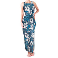 Karakarawa Bula Fiji Family Matching Tank Maxi Dress and Hawaiian Shirt Fijian Tapa Seamless Hibiscus LT14 Mom's Dress Blue - Polynesian Pride