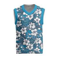 Karakarawa Bula Fiji Christmas Knitted V-Neck Vest Fijian Tapa Seamless Hibiscus LT14 Blue - Polynesian Pride