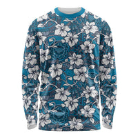 Karakarawa Bula Fiji Long Sleeve Shirt Fijian Tapa Seamless Hibiscus LT14 Unisex Blue - Polynesian Pride