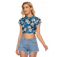 Karakarawa Bula Fiji Raglan Cropped T Shirt Fijian Tapa Seamless Hibiscus LT14 Female Blue - Polynesian Pride