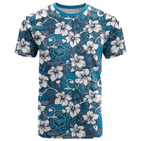 Karakarawa Bula Fiji T Shirt Fijian Tapa Seamless Hibiscus LT14 Blue - Polynesian Pride