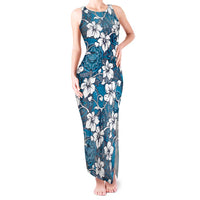 Karakarawa Bula Fiji Tank Maxi Dress Fijian Tapa Seamless Hibiscus LT14 Women Blue - Polynesian Pride