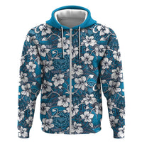 Karakarawa Bula Fiji Zip Hoodie Fijian Tapa Seamless Hibiscus LT14 Zip Hoodie Blue - Polynesian Pride