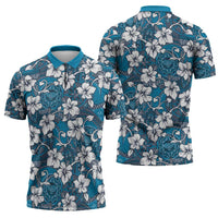 Karakarawa Bula Fiji Zipper Polo Shirt Fijian Tapa Seamless Hibiscus LT14 - Polynesian Pride