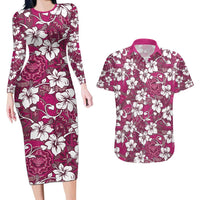 Piqi Bula Fiji Couples Matching Long Sleeve Bodycon Dress and Hawaiian Shirt Fijian Tapa Seamless Hibiscus LT14 Pink - Polynesian Pride