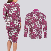 Piqi Bula Fiji Couples Matching Long Sleeve Bodycon Dress and Long Sleeve Button Shirt Fijian Tapa Seamless Hibiscus LT14 - Polynesian Pride
