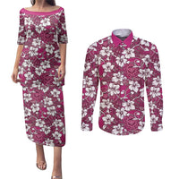 Piqi Bula Fiji Couples Matching Puletasi and Long Sleeve Button Shirt Fijian Tapa Seamless Hibiscus LT14 Pink - Polynesian Pride